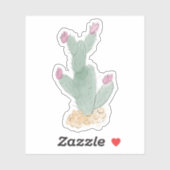Cactus aquarelle adorable avec Sticker à fleurs (Feuille)