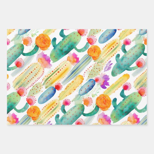 Cactus Art Combo Groen Wit Roze Woestijn Zuidwest Inpakpapier Vel (Voorkant 2)