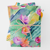 Cactus Art Combo Groen Wit Roze Woestijn Zuidwest Inpakpapier Vel (In situ)