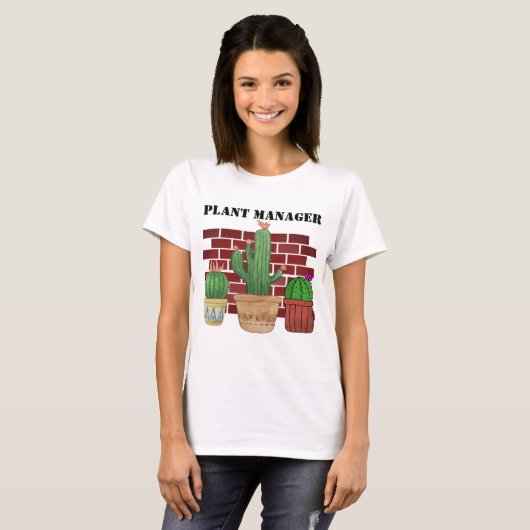 Cactus Art Funny Potted Plant Manager T-shirt (Voorkant volledig)