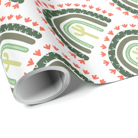 Cactus Artisan Regenboog Sinaasappel Groen Modern Cadeaupapier (Rol Hoek)