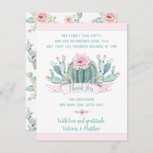 Cactus Baby shower Dank u kaarten (Voorkant / Achterkant)