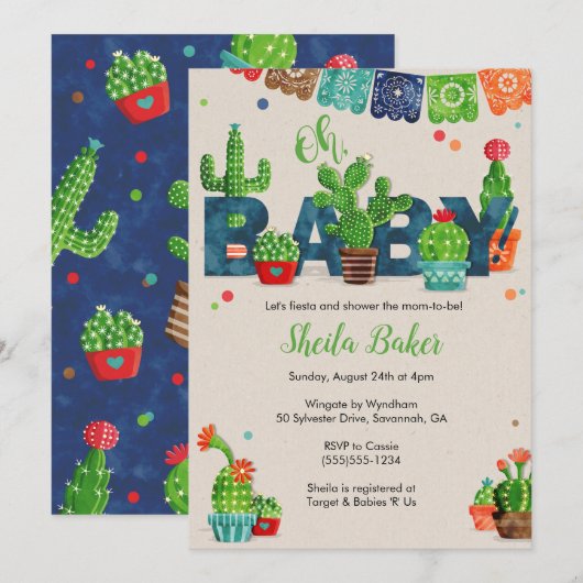 Cactus Baby shower Invitation | Cactus Thema Kaart (Voorkant / Achterkant)