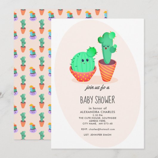 Cactus Baby Shower Kaart (Voorkant / Achterkant)