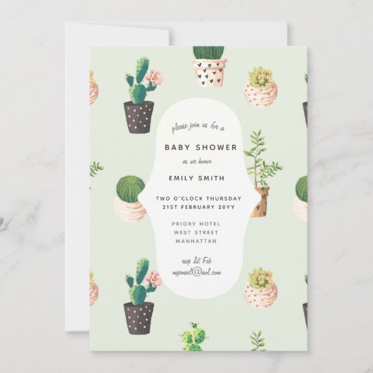 Cactus Baby showers Invitations Aquarelle Succulen (Devant)