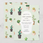 Cactus Baby showers Invitations Aquarelle Succulen (Devant / Derrière)