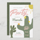 Cactus Birthday Party Kaart (Voorkant / Achterkant)