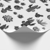 Cactus Black and White Wrapping Paper Cadeaupapier (Hoek)