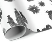 Cactus Black and White Wrapping Paper Cadeaupapier (Rol Hoek)