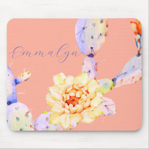 Cactus bloeien woestijnbloem waterverf perzik paar muismat