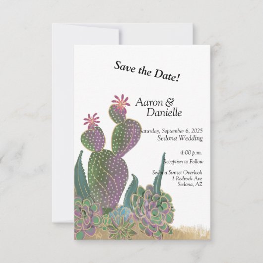 Cactus Bloem Flat Save The Date Kaart (Voorkant)