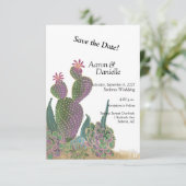 Cactus Bloem Flat Save The Date Kaart (Staand voorkant)