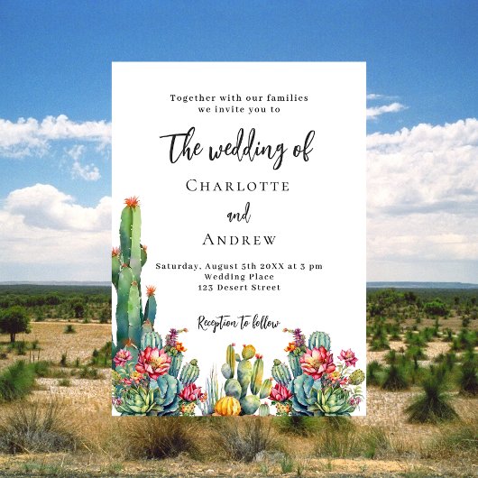 Cactus bloemen bruiloft uitnodiging briefkaart