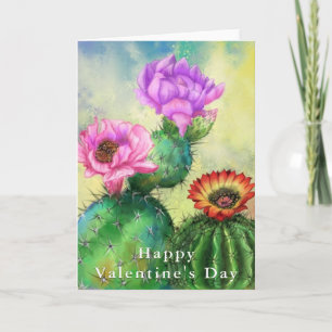 Cactus Bloemen Valentijnsdag Kaart