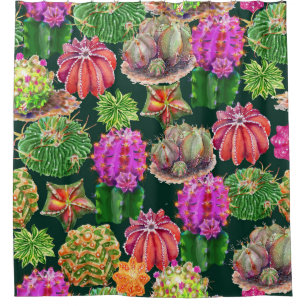 Cactus Bloemen Waterverf Naadloos Patroon Douchegordijn