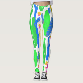 Cactus Bloemen Witte Achtergrond Leggings