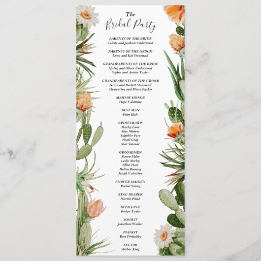 Cactus Bloemenwoestijn Bruiloft Bruidsfeest Flat Programma (Achterkant)