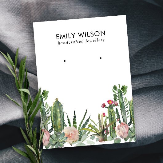 CACTUS BLUSH PROTEA FOLIAGE STUD OORBEL DISPLAY B VISITEKAARTJE