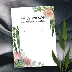 CACTUS BLUSH PROTEA FOLIAGE STUD OORBEL DISPLAY VISITEKAARTJE