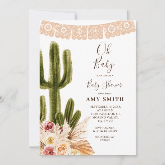 Cactus Boho Fiesta Oh Baby Invitation (Devant)
