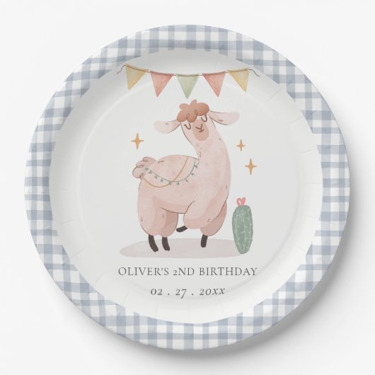 Cactus Boho Llama Alle leeftijden Papieren Bordje (Voorkant)