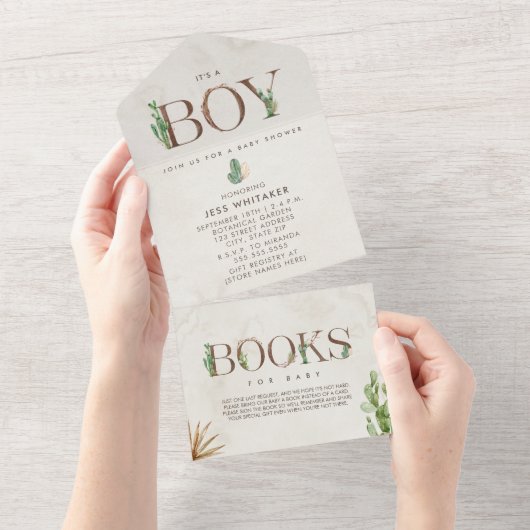 Cactus Book Request Baby shower All In One Uitnodiging (Afscheurbaar)