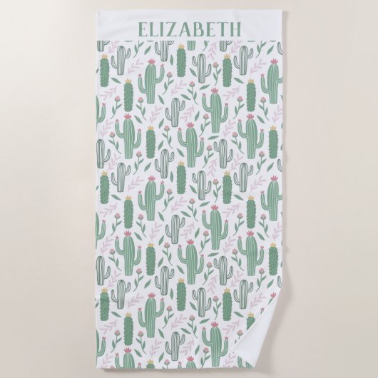 Cactus botanisch patroon gepersonaliseerd strandlaken (Voorkant)