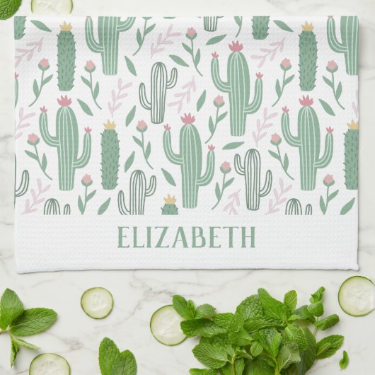 Cactus botanisch patroon gepersonaliseerd theedoek (Gevouwen)