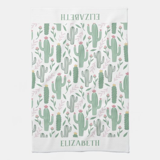 Cactus botanisch patroon gepersonaliseerd theedoek (Verticaal)