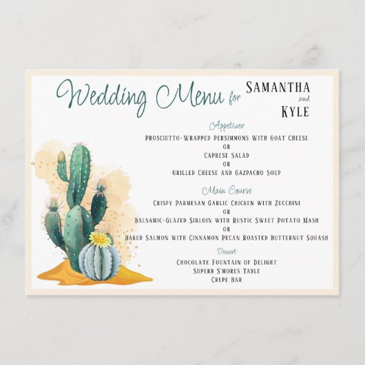 Cactus Bruiloft Flat Menu (Voorkant)