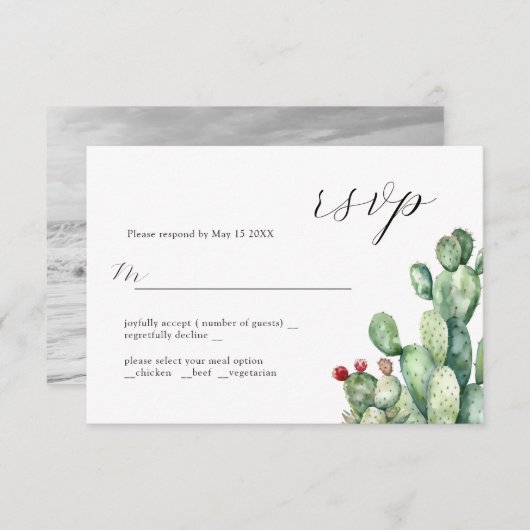 Cactus bruiloft ontwerp RSVP-kaart RSVP Kaartje (Voorkant / Achterkant)