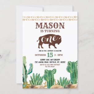 Cactus Buffalo Desert Birthday Invitation Kaart