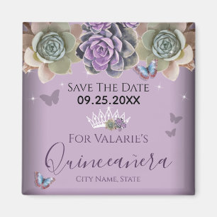 Cactus Butterfly Elegant Quinceanera Save the Date Magneet