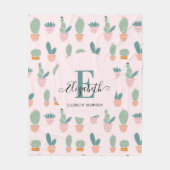 Cactus Cacti Succulent Pink Greenery Monogram Fleece Deken (Voorkant)
