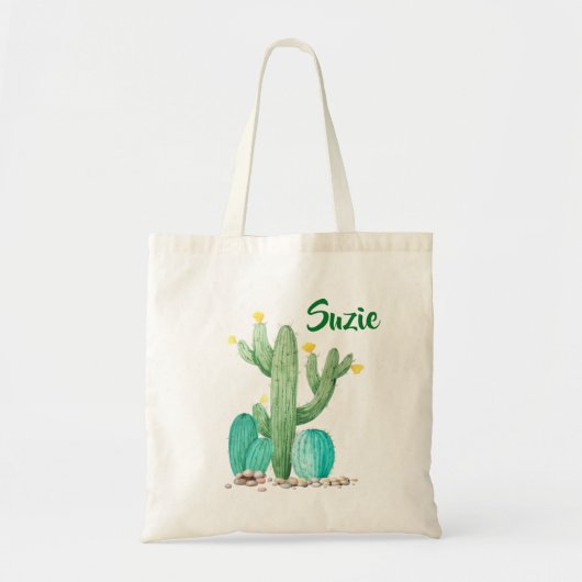Cactus Cacti Succulent Waterverf Desert Canvas tas (Voorkant)