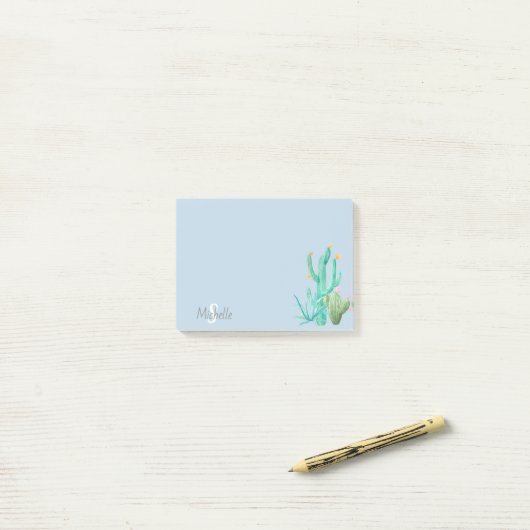 Cactus cactussen succulent zuidwesten blauw monogr post-it® notes (Op bureau)