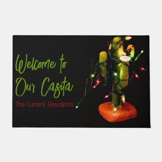 Cactus Candle Wrapped in Christmas Lights Deurmat (Voorkant)