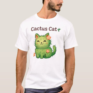 Cactus Cat 🌵🐱 Schattigee Floral Cartoon Design T-shirt