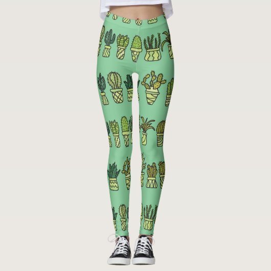 Cactus Collectie: Hand getrokken Doodle Set. Leggings (Voorkant)