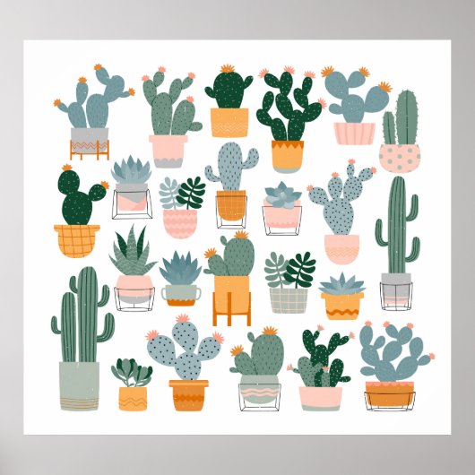 Cactus Collectie in potten Design Poster (Voorkant)
