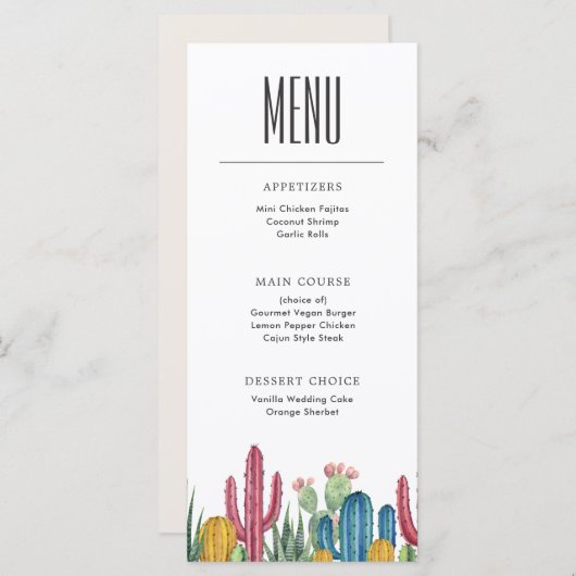 Cactus colorés | Menu Thème Désert (Devant / Derrière)