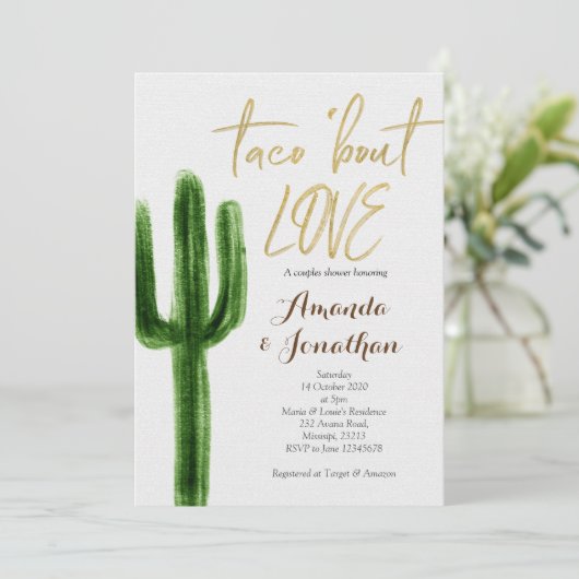 Cactus Couples Shower Invitation Succulent Kaart (Staand voorkant)