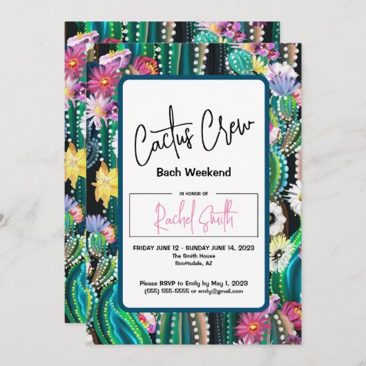 Cactus Crew - Invitation pour une fête de bachelor (Devant / Derrière)