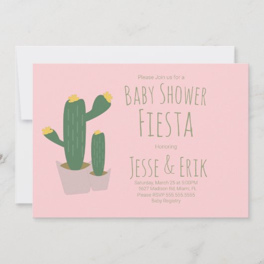 Cactus Cupcakes Baby shower rose Invitation (Devant)