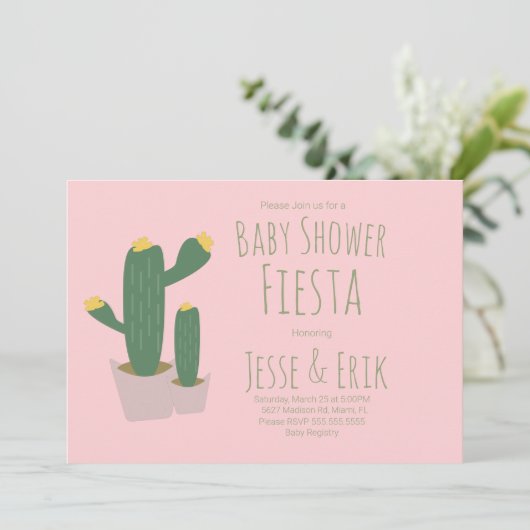 Cactus Cupcakes Baby shower rose Invitation (Debout devant)