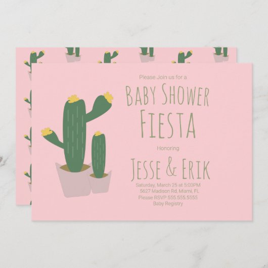 Cactus Cupcakes Baby shower rose Invitation (Devant / Derrière)