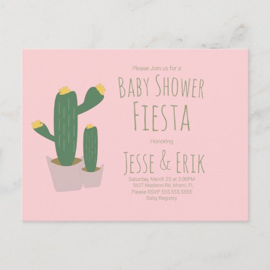 Cactus Cupcakes Baby shower rose Invitation (Devant)