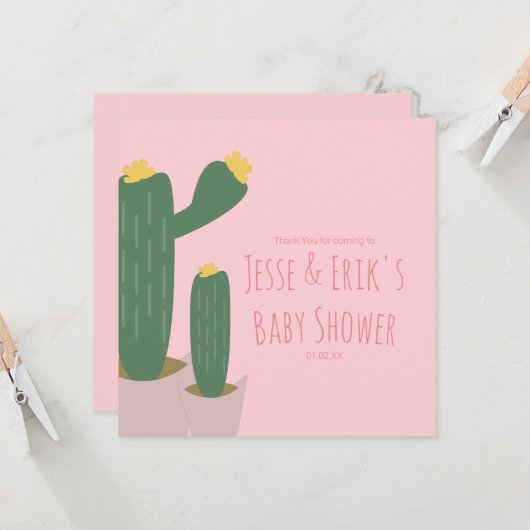 Cactus Cupcakes Roze Baby shower Dank u Kaart (Voorkant / Achterkant in situ)