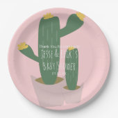 Cactus Cupcakes Roze Baby shower Dank u Papieren Bordje (Voorkant)