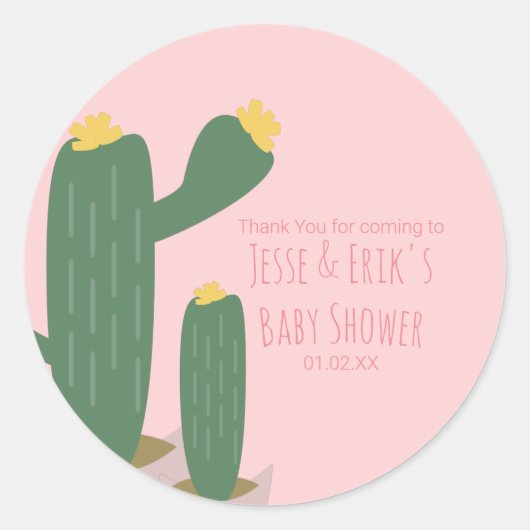 Cactus Cupcakes Roze Baby shower Dank u Ronde Sticker (Voorkant)